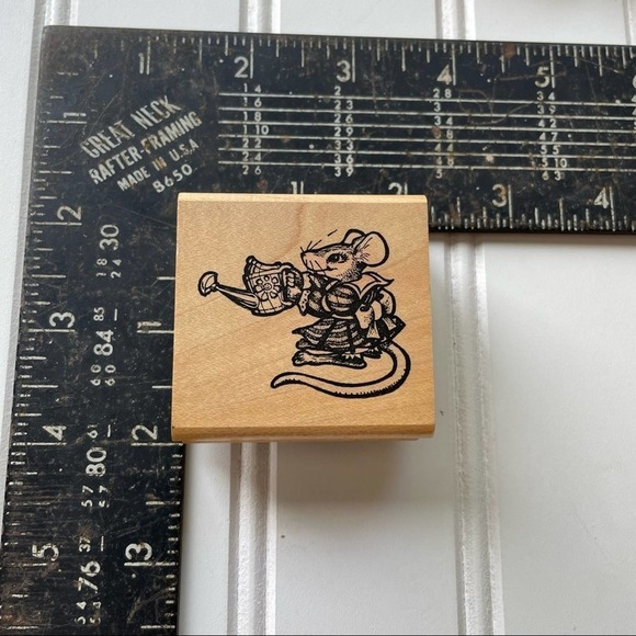 Vintage Wood Block Rubber Stamp Hamilton Arts Mouse Water Can - Picture 5 of 6